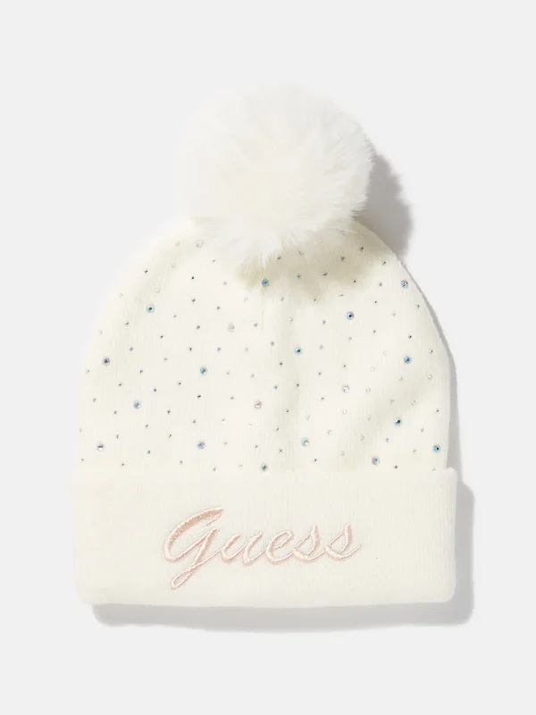 Rhinestone Logo Pom Beanie