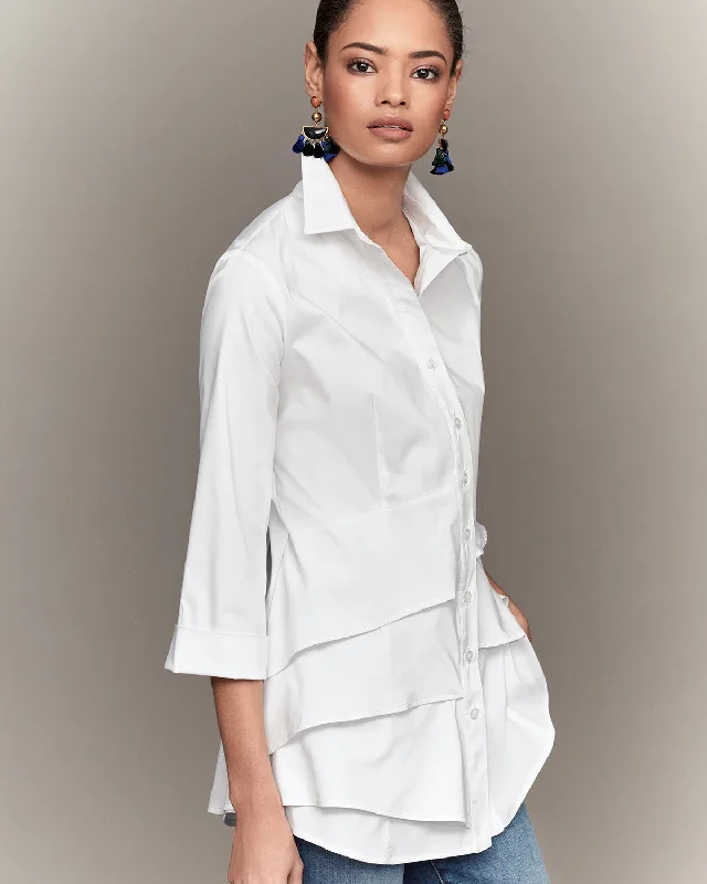 3/4 Sleeve Jenna White Poplin Shirt