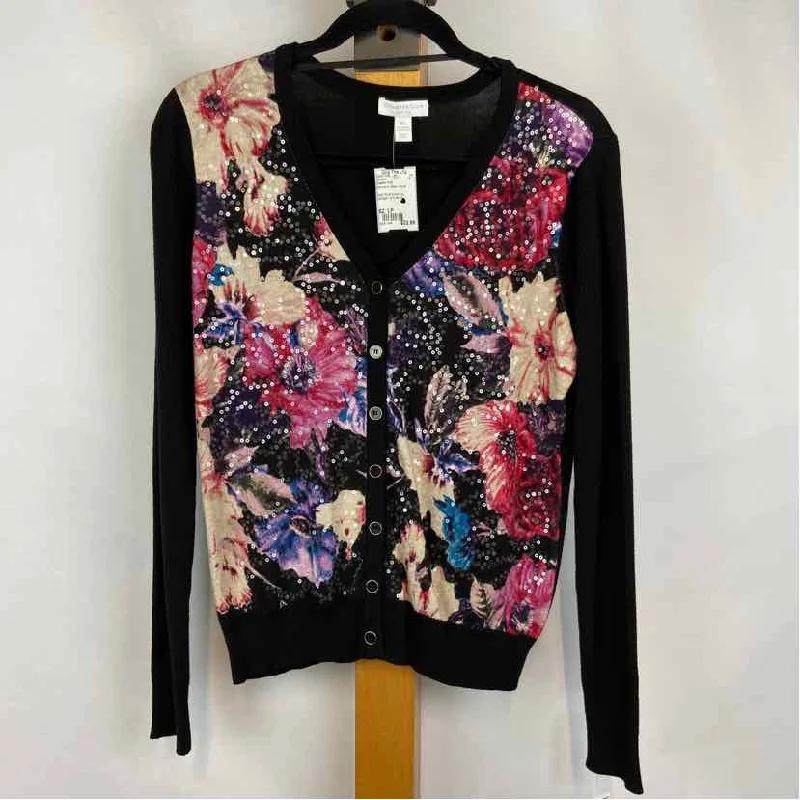 Charter Club Women's Size LP Black Floral Cardigan