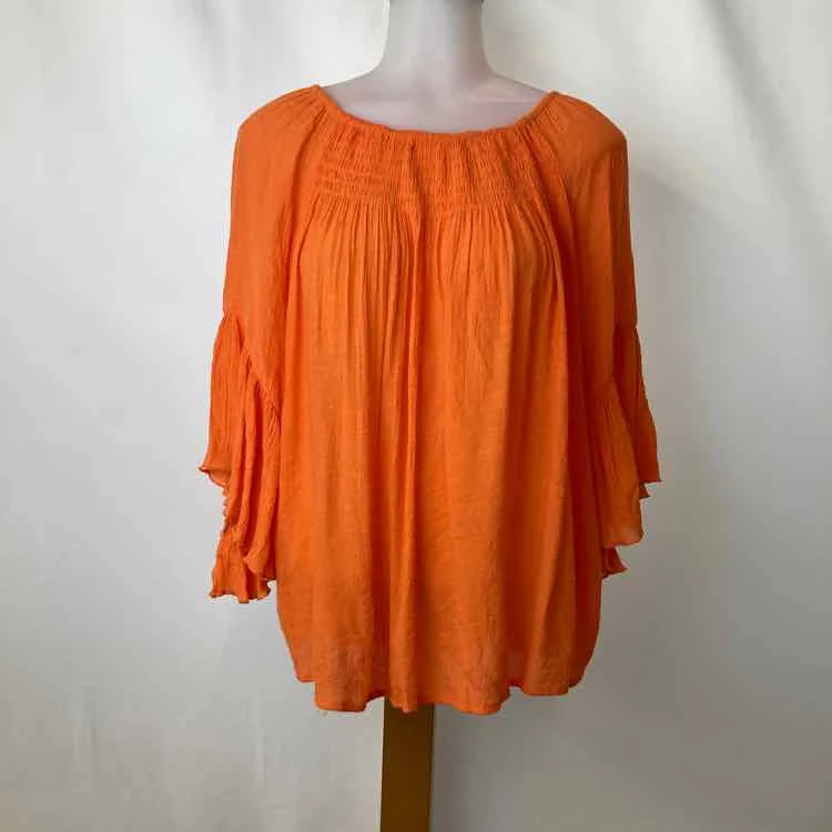 Chico's Women's Size M Orange Crinkle Long Sleeve Shirt