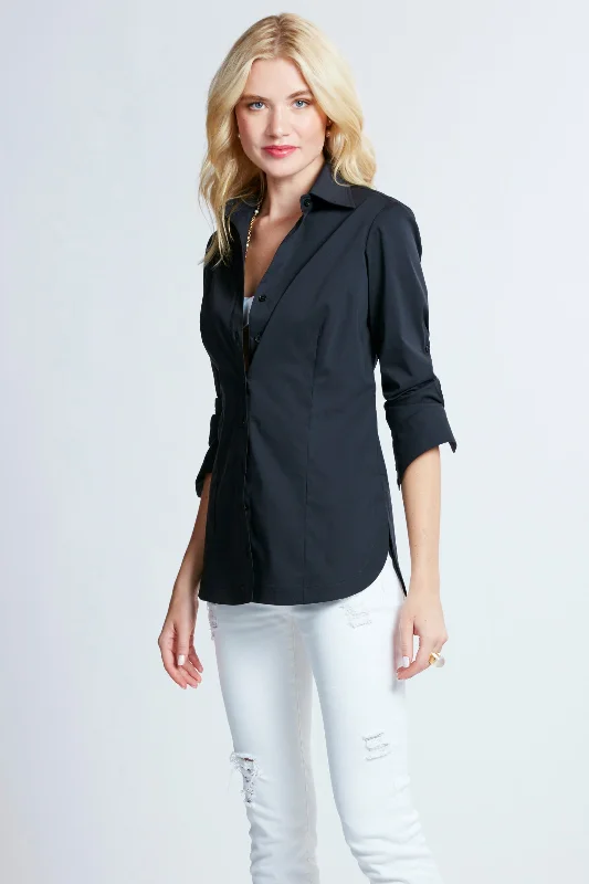 Joey Button Down Silky Black Poplin Blouse