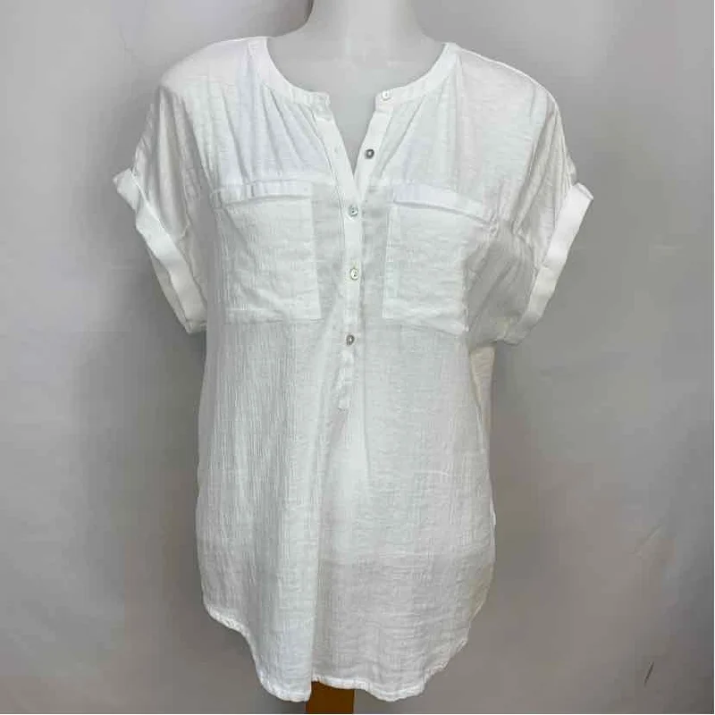 Lucky Brand Women's Size M White Solid Short Sleeve Shirt