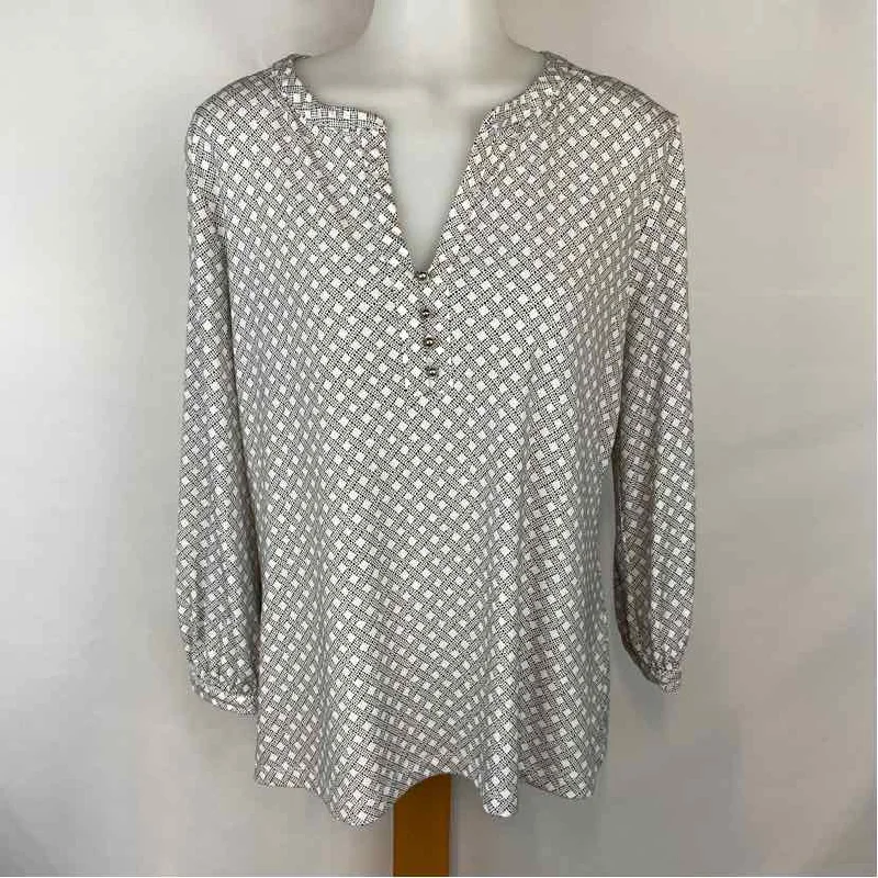 New York & Co. Women's Size L White Diamond Long Sleeve Shirt