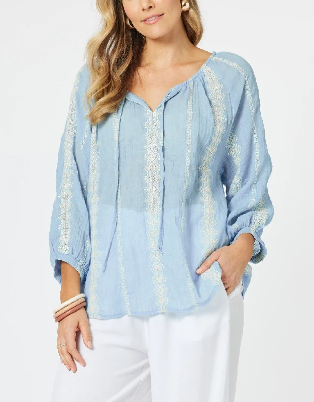 Sorrento Embellished Top - Blue