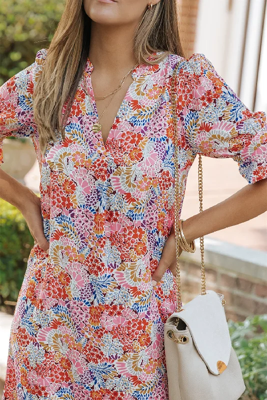 Boho Floral Printed Flutter Sleeve Dress