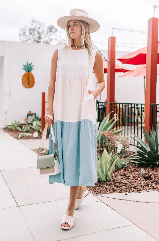 Sleeveless Color Block Tiered Summer Dress