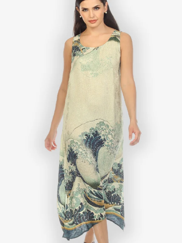 Japanese Wave Silk Blend Tank Dress