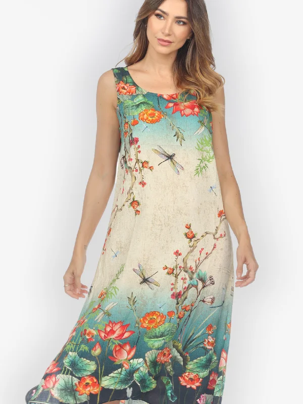 Lotus With Dragonfly Tank Dress