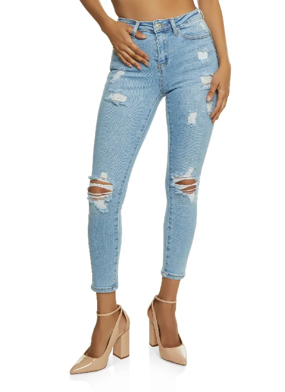 WAX Distressed High Waist Skinny Jeans