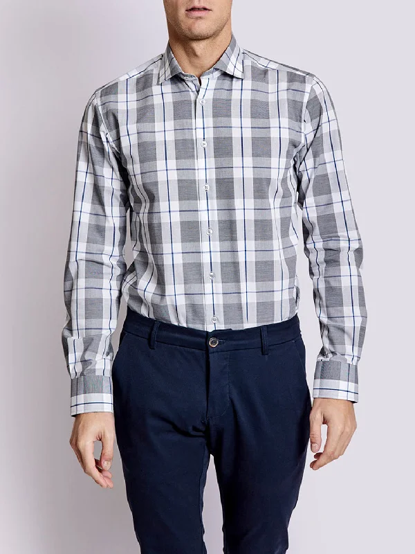 Bruun & Stengade Men Grey Checked Collar Shirt