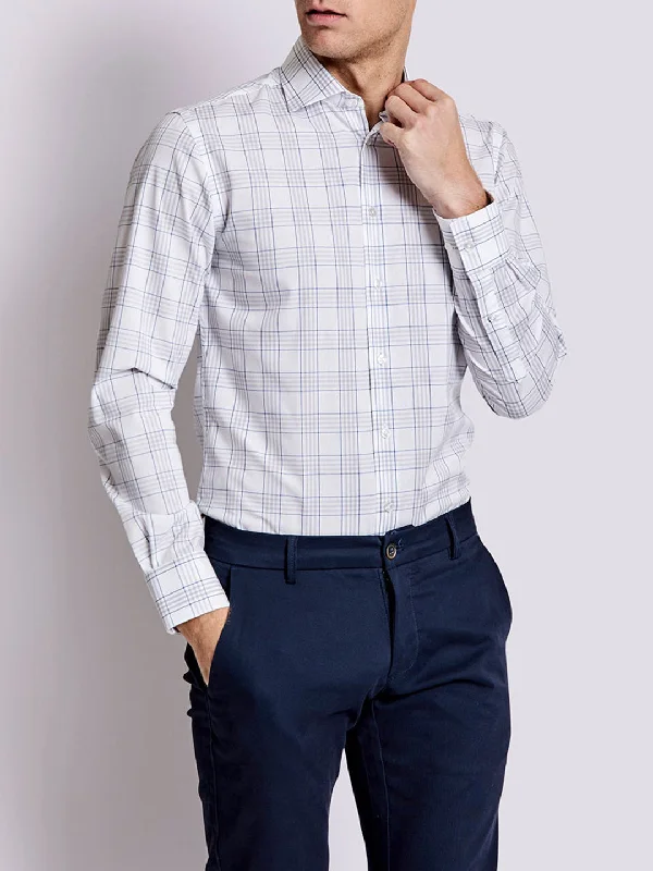 Bruun & Stengade Men White Checked Collar Shirt