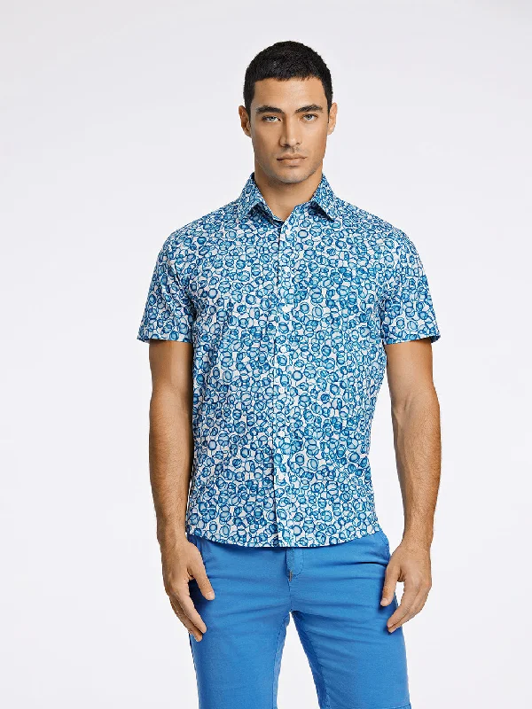 Lindbergh Men Blue Printed Collar Shirt