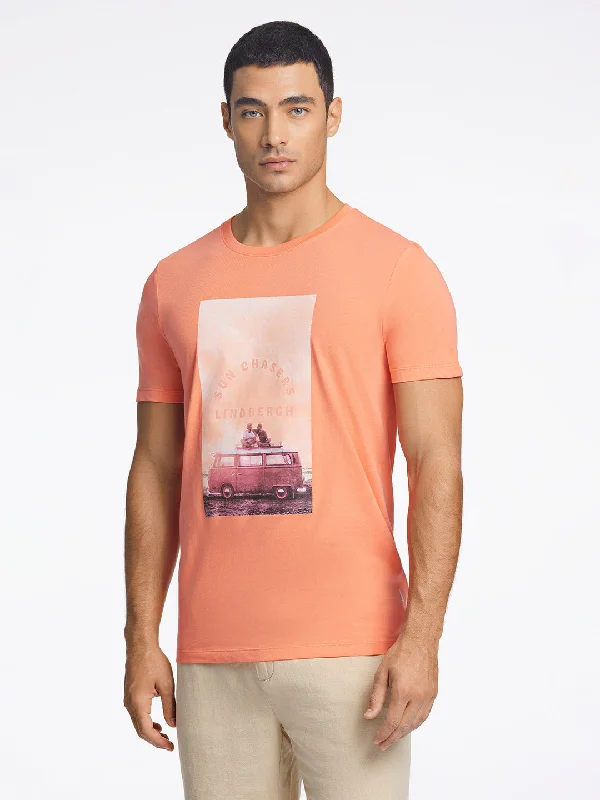 Lindbergh Men Coral Printed Round Neck TShirt