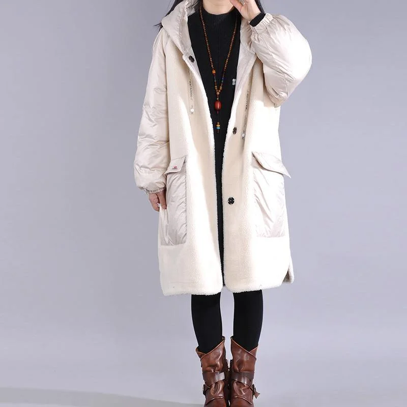 Casual trendy plus size jackets overcoat white hooded pockets women parka