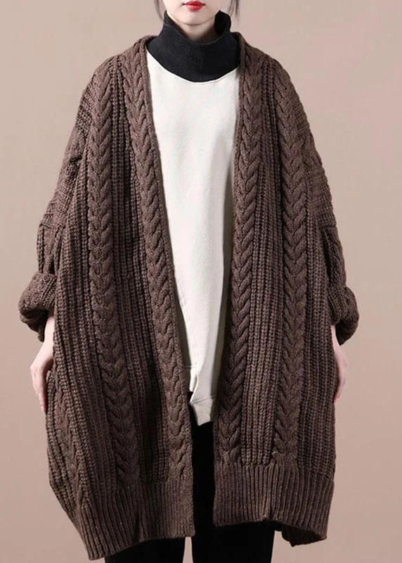 Fitted Chocolate Knit Long Sleeve Fall Cardigans Long