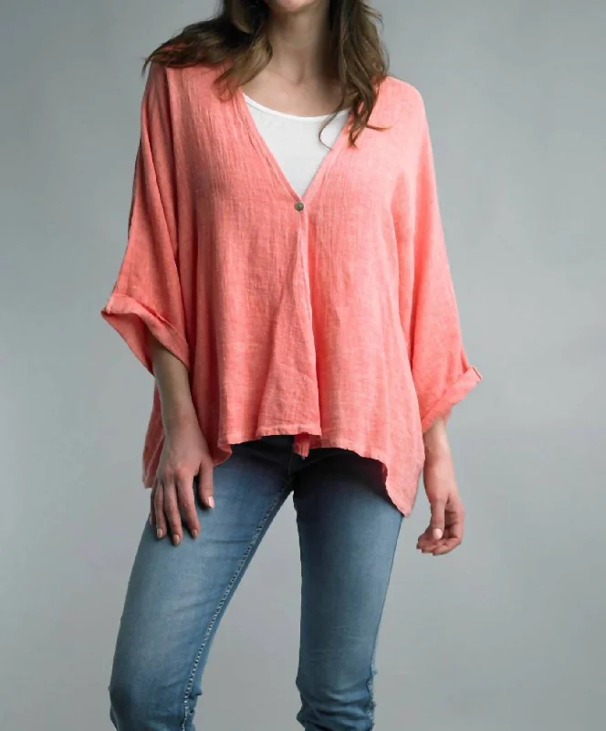 One Button Oversized Jacket In Bright Coral