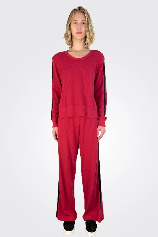 Striped Leg Track Pant - Raspberry Red