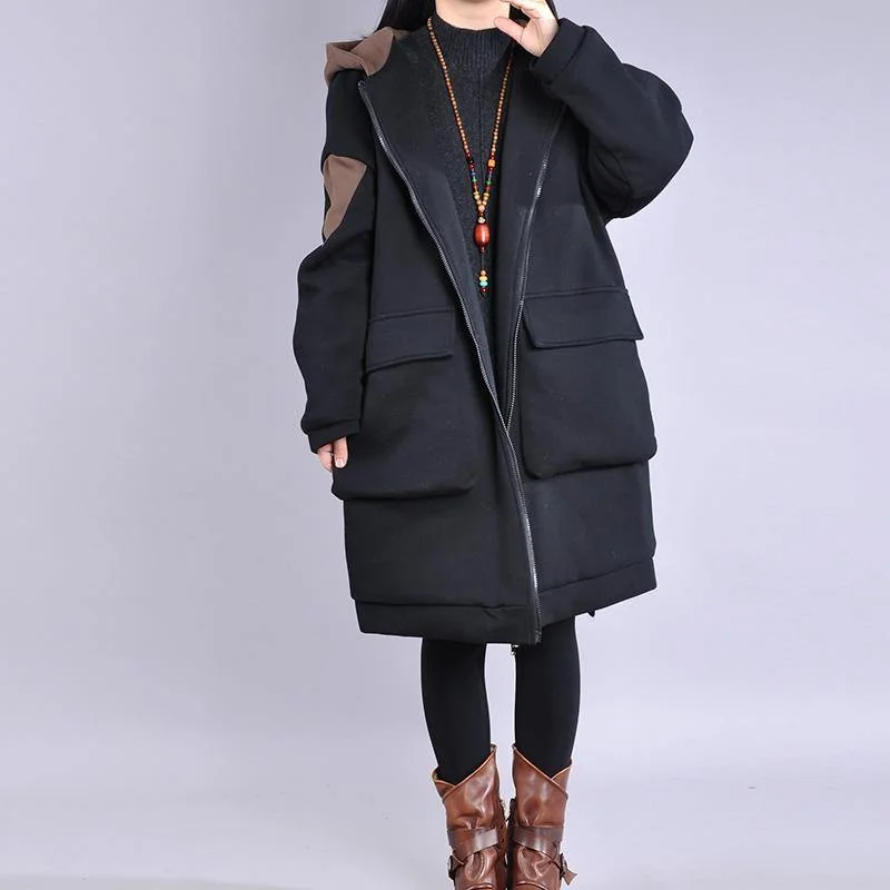 thick plus size down jacket overcoat chocolate hooded zippered women parka