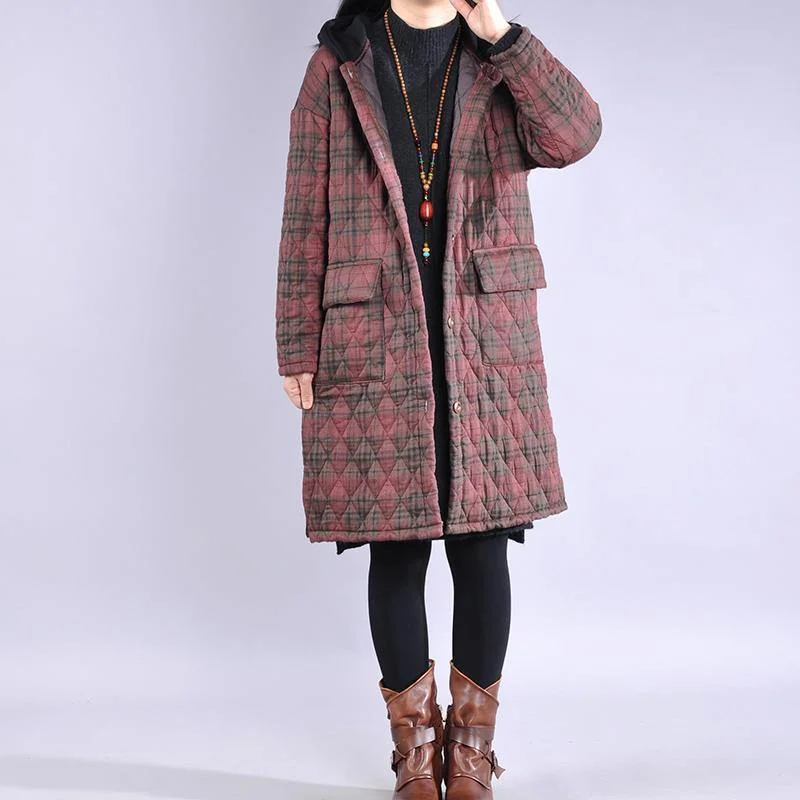 thick red plaid winter coats plus size snow jackets big pockets hooded overcoat