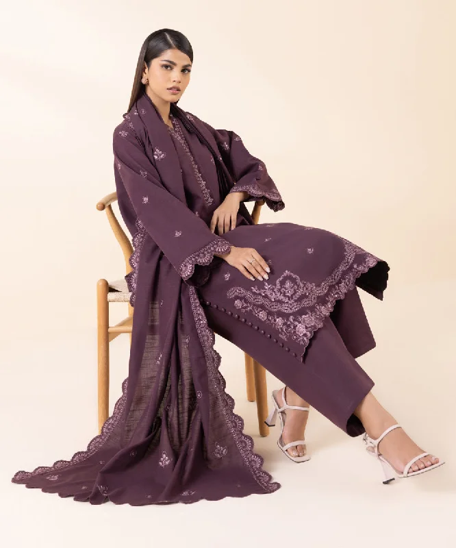 3 Piece - Embroidered Light Khaddar Suit