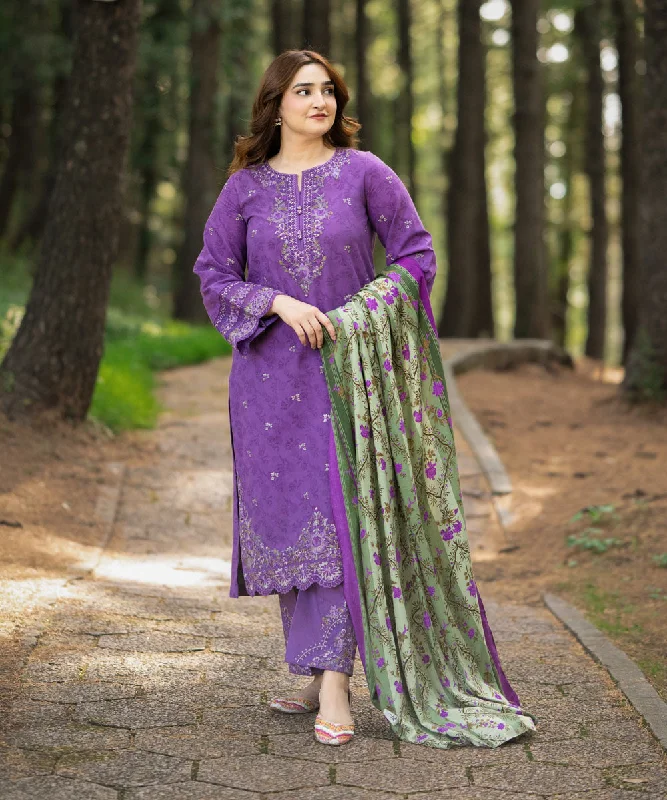 3 Piece - Embroidered Cotton Jacquard Suit