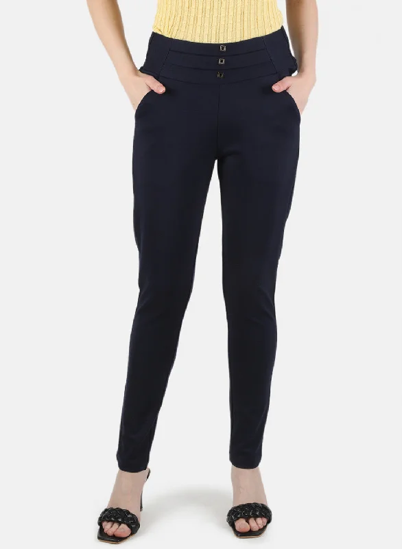 Women Navy Blue Plain Jegging