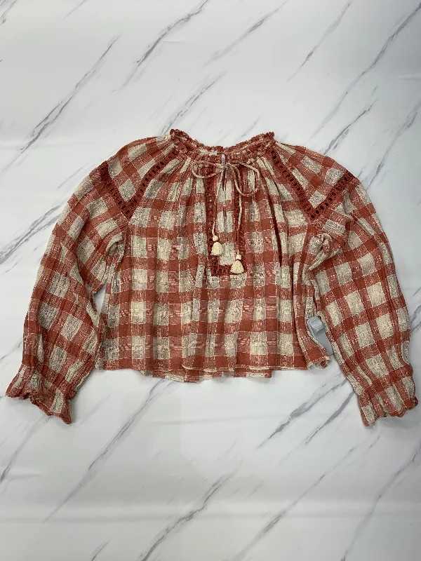 Top Long Sleeve By Free People In Checkered Pattern, Size: Xs