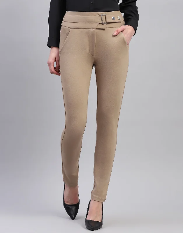 Women Beige Solid Regular Fit Jegging