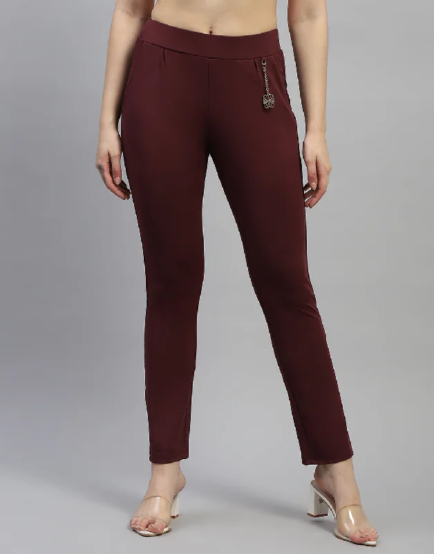 Women Maroon Solid Regular Fit Jegging