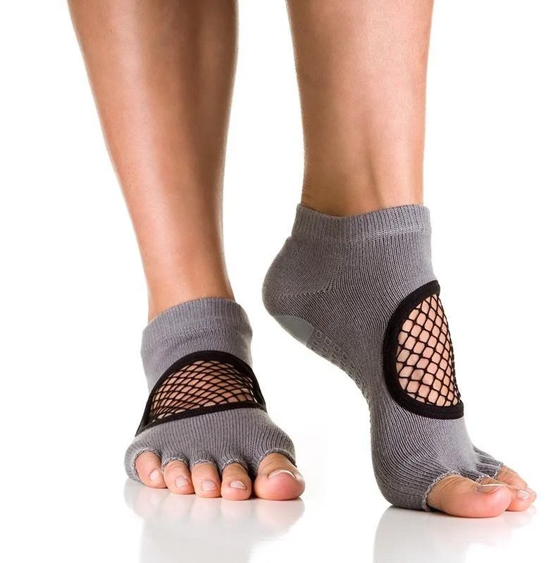 Arebesk Fishnet Open Toe Grip Socks - Gray (Barre / Pilates)