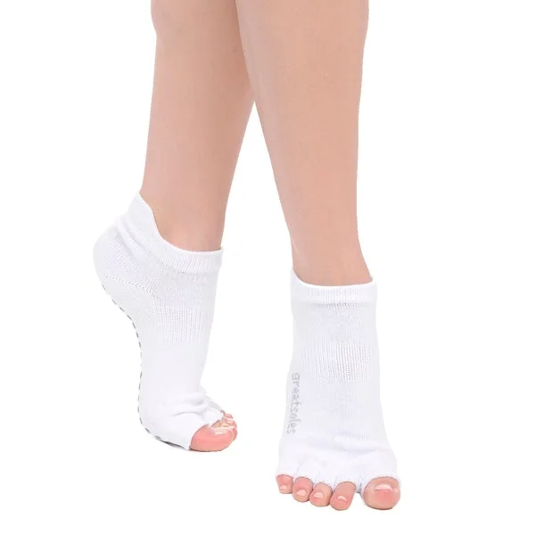 Zoe Half Toe - White Grey Grip Socks (Barre/Pilates)