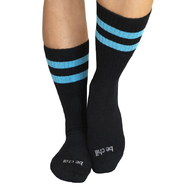 Be Chill Crew Grip Socks - Black Turquoise (Barre / Pilates)